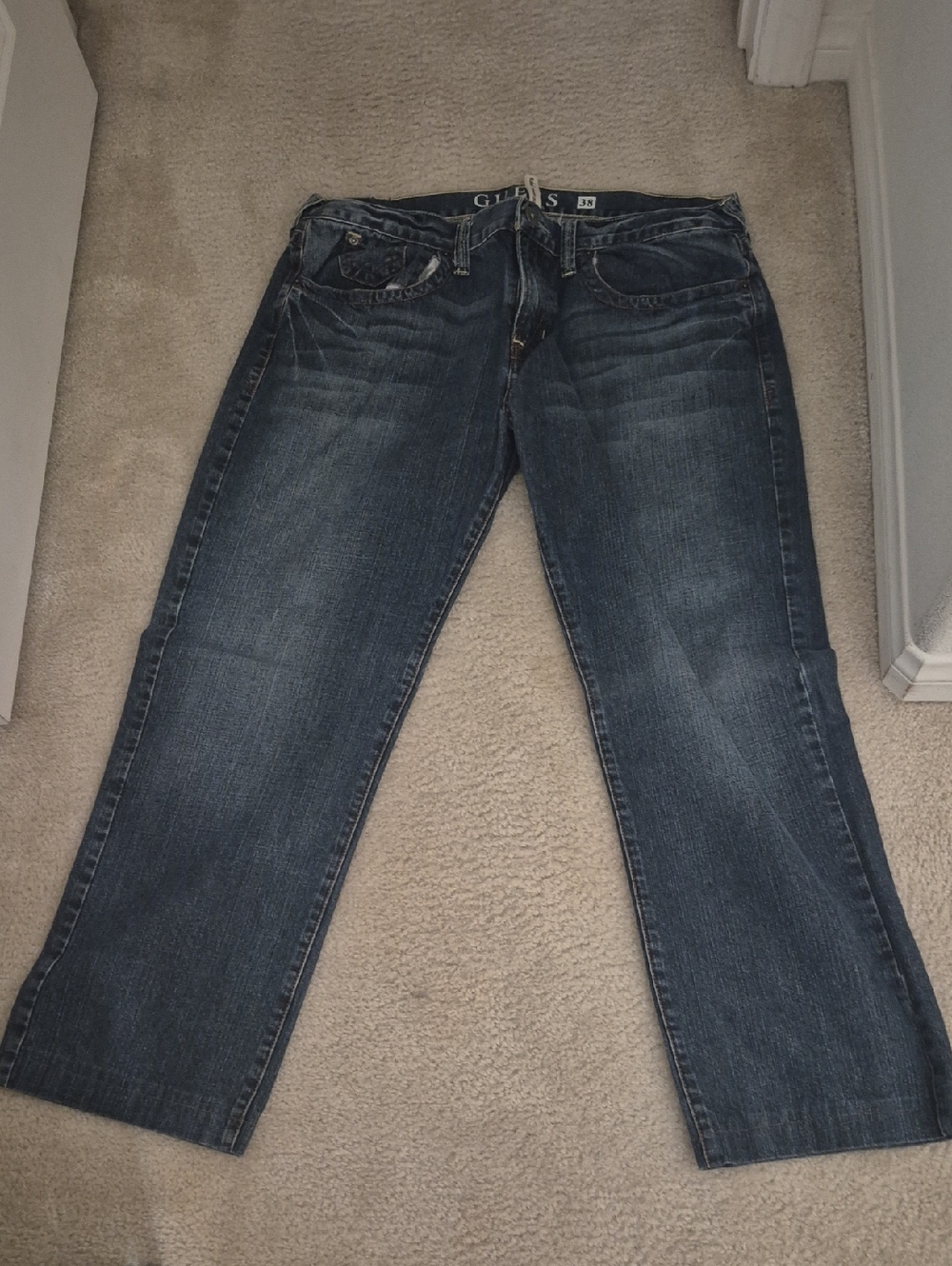 GUESS Men's Dark Indigo Relaxed Straight Jeans